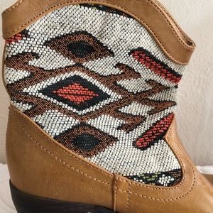 Western style booties leather uppers, Aztec print